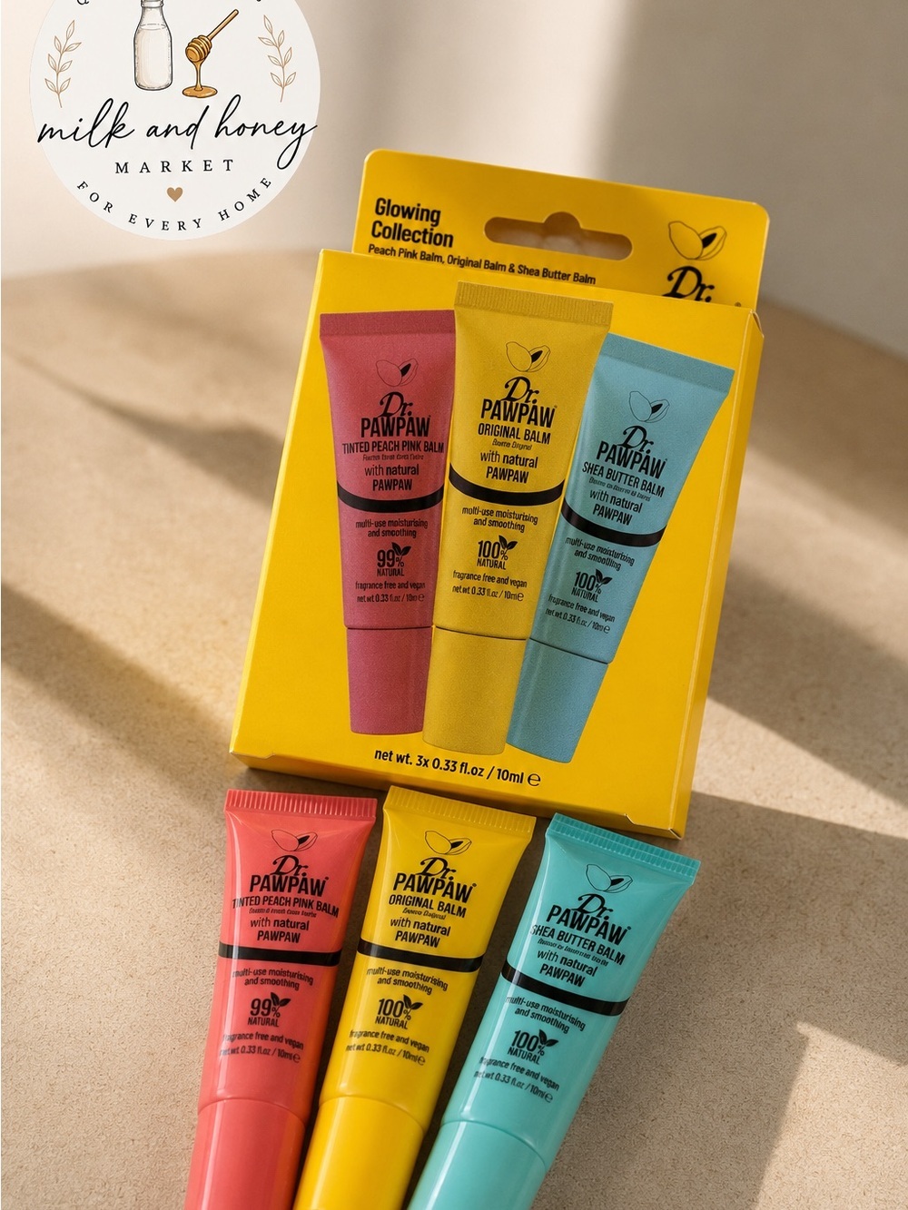 Dr. PAWPAW Glowing 3-Pack Lip Balm Set | Peach Pink, Original & Shea Butter
